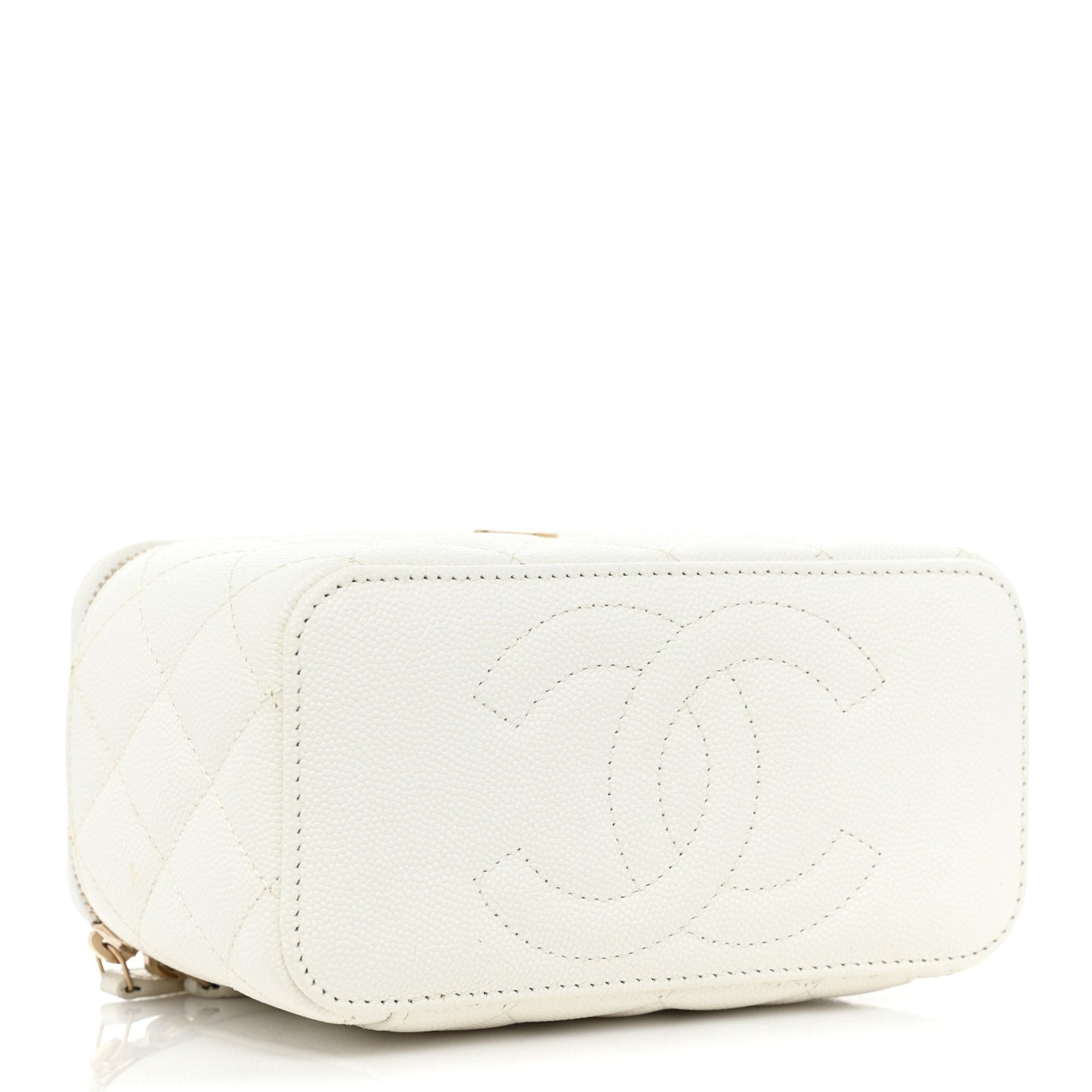 Caviar Quilted Small Vanity Case With Chain White