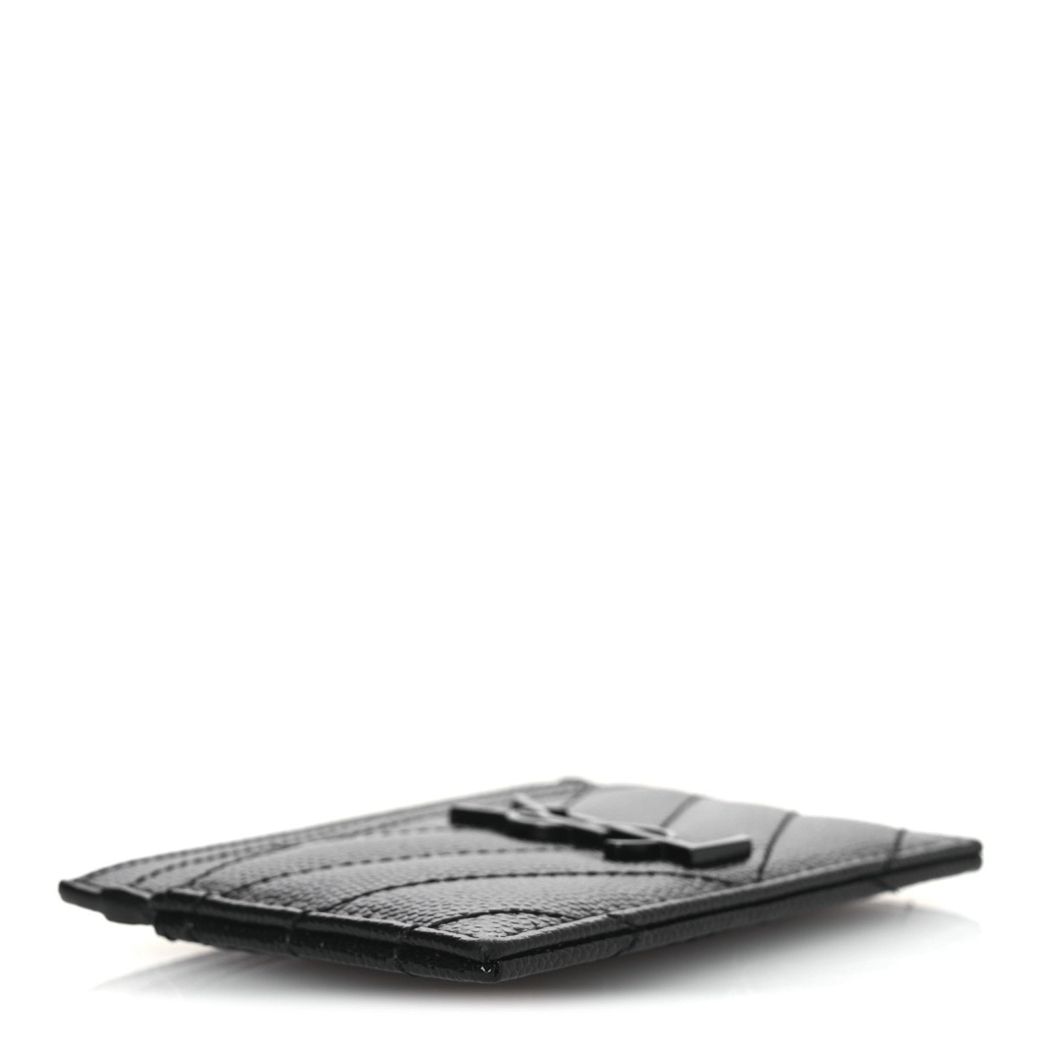 Saint Laurent Grain De Poudre Matelasse Chevron Monochrome Monogram Credit Card Case Black 4 of 8