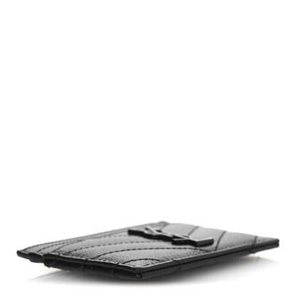 Saint Laurent Grain De Poudre Matelasse Chevron Monochrome Monogram Credit Card Case Black 4 of 8