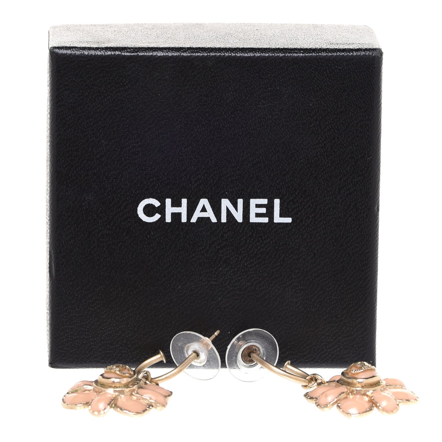 Enamel Flower CC Drop Earrings Beige Pink