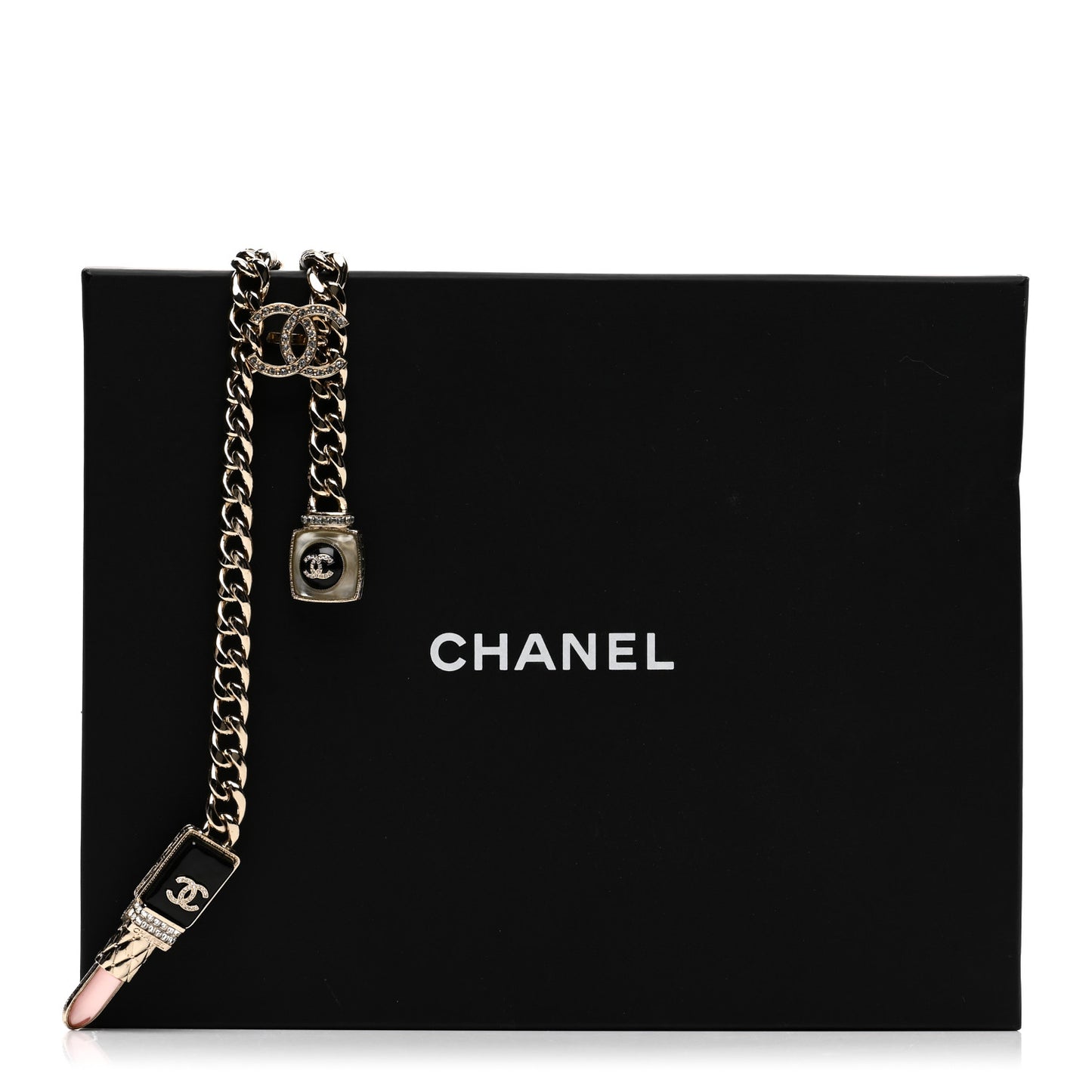 Metal Strass Pearl Lipstick Necklace Pink Gold
