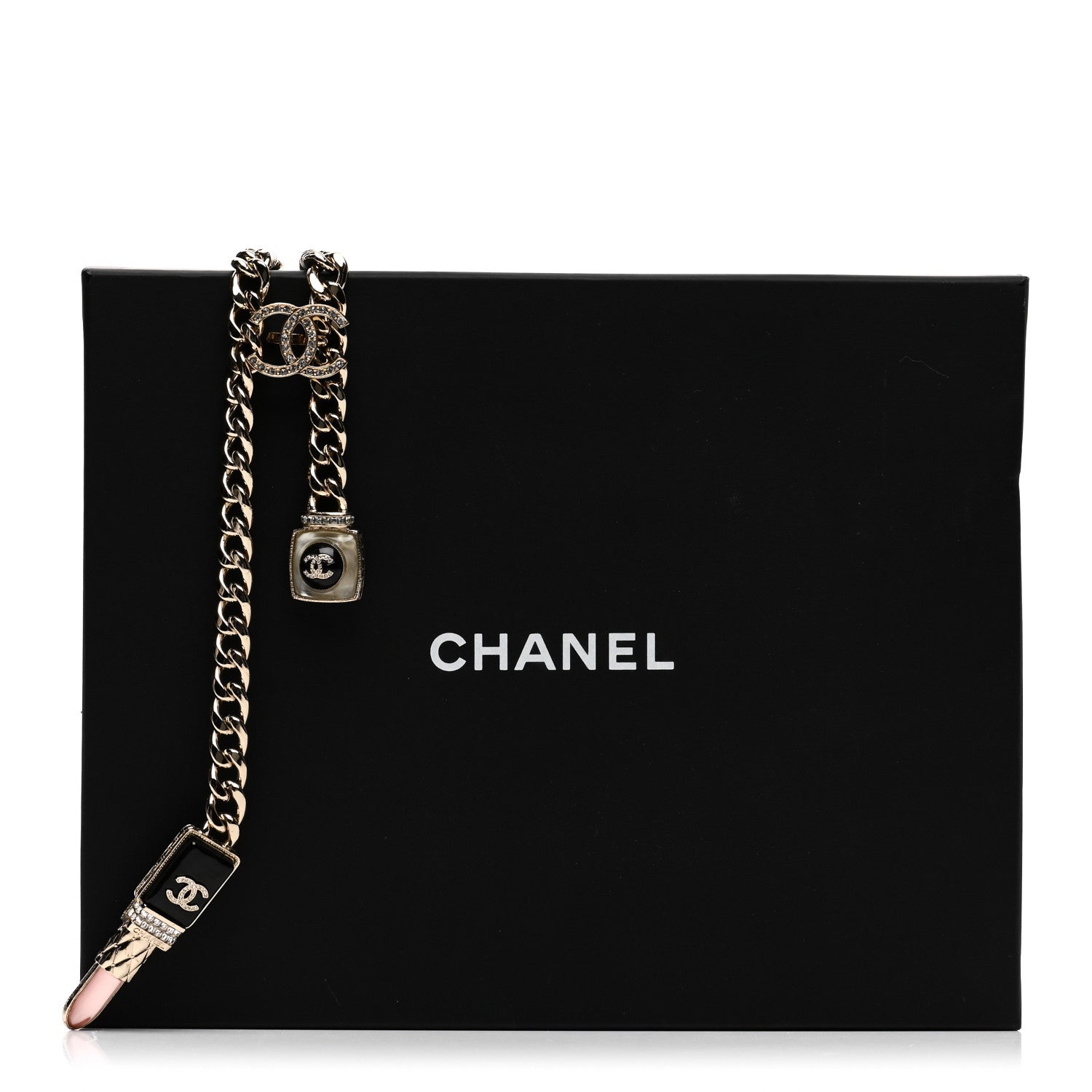 Chanel Metal Strass Pearl Lipstick Necklace Pink Gold 8 of 8