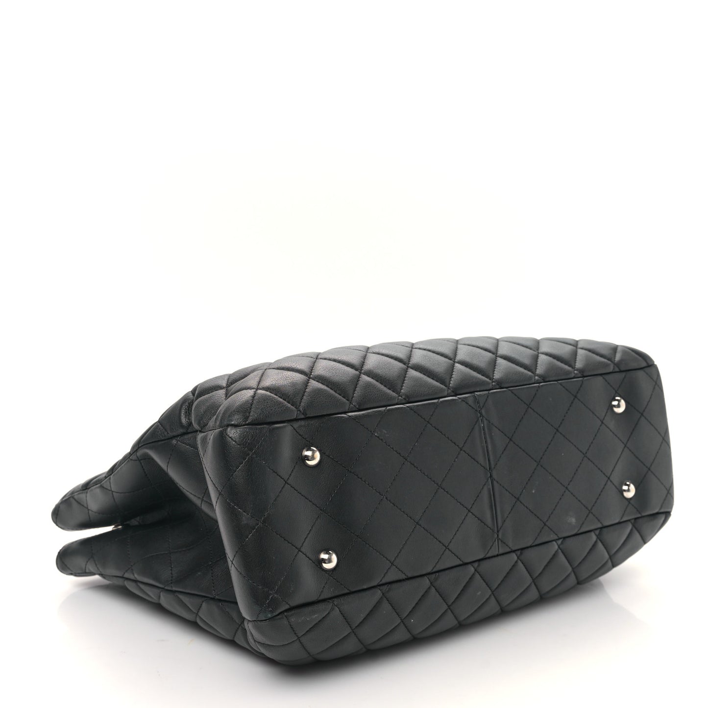 Calfskin Quilted Large Classic Shopping Tote Black