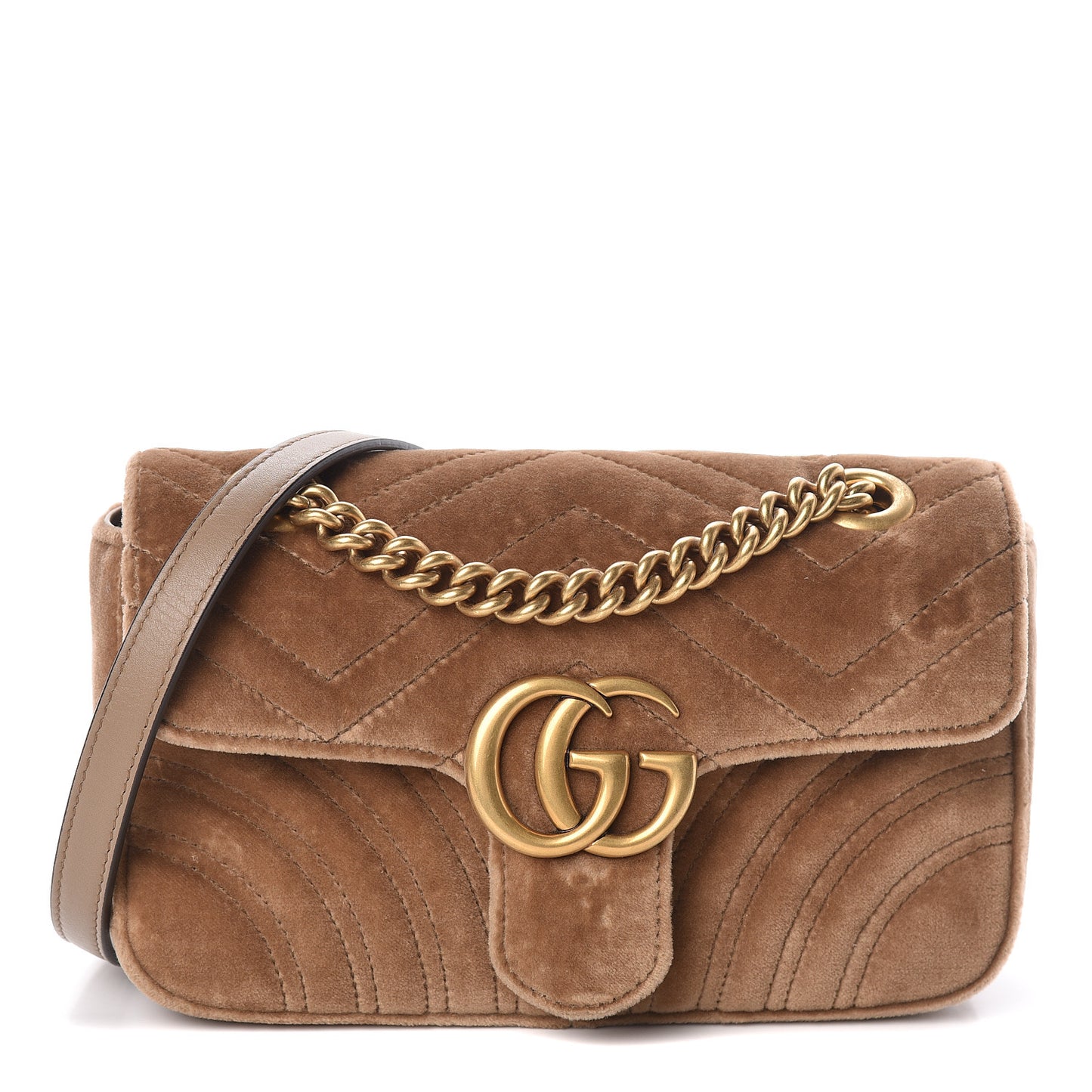 Velvet Matelasse Mini GG Marmont Shoulder Bag Taupe
