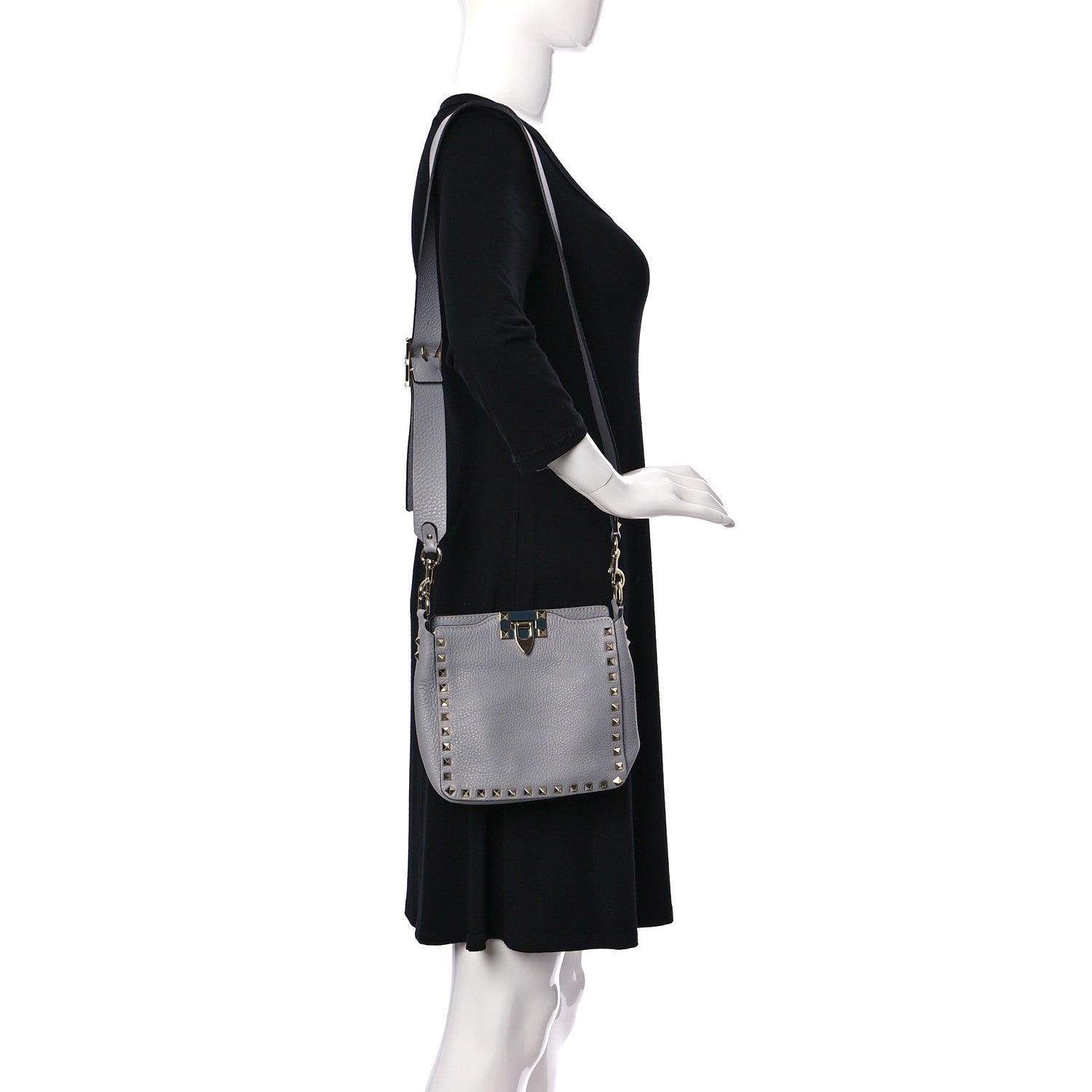 Valentino Garavani Pebbled Calfskin Mini Rockstud Flip-Lock Messenger Bag Pastel Grey 2 of 8