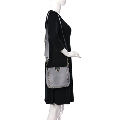 Valentino Garavani Pebbled Calfskin Mini Rockstud Flip-Lock Messenger Bag Pastel Grey 2 of 8