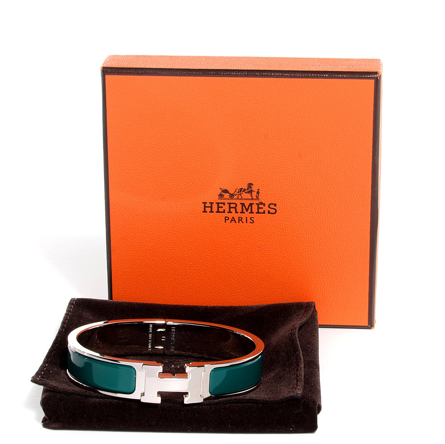 Hermes Narrow Enamel Clic Clac H Bracelet PM Bleu Green 4 of 5