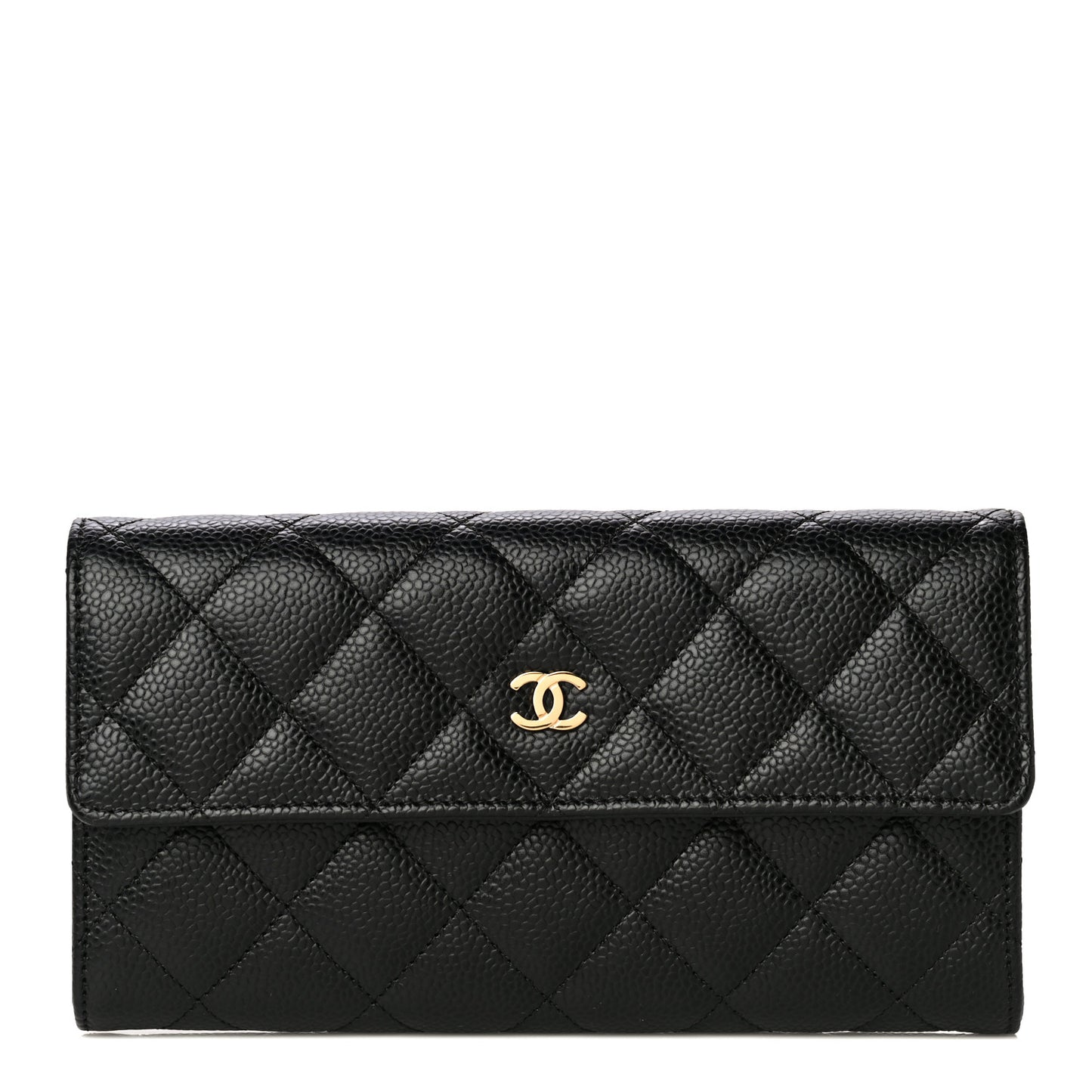 Caviar Quilted Large Gusset Flap Wallet Black