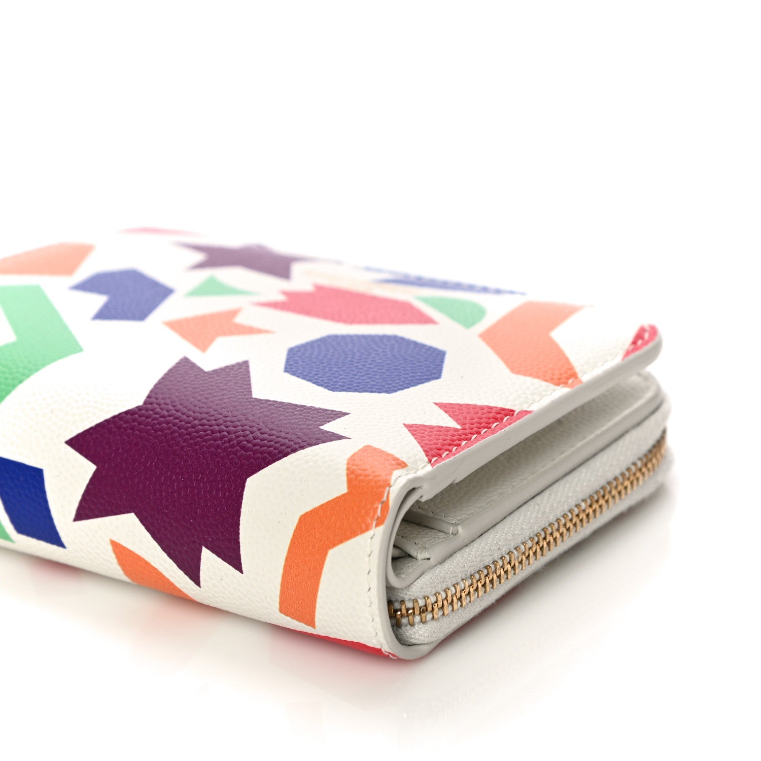Saint Laurent Grained Calfskin Paris Compact Zip Around Wallet White Multicolor 10 of 10