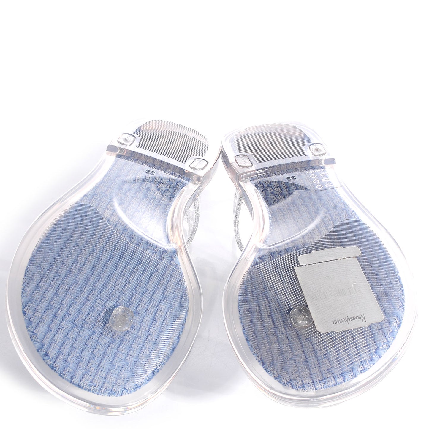 Jelly Tweed Camellia Glitter Thong Sandals 39 Blue Ecru