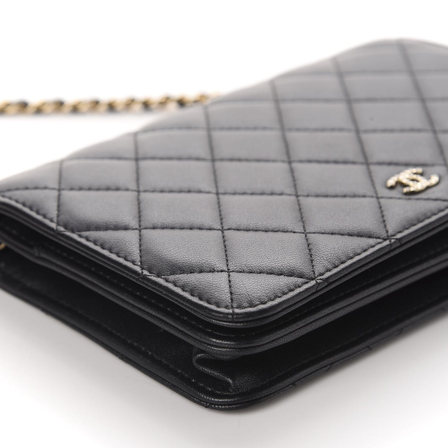 Iridescent Lambskin Quilted Pearl Wallet On Chain WOC Black