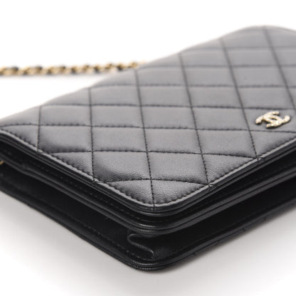 Chanel Iridescent Lambskin Quilted Pearl Wallet On Chain WOC Black 6 of 12