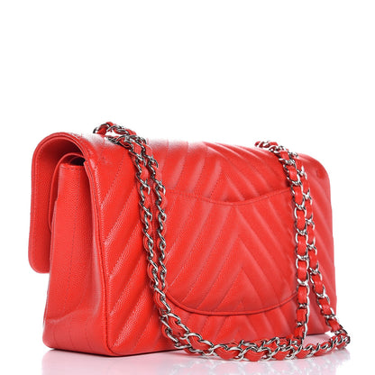 Chanel Caviar Chevron Quilted Medium Double Flap Dark Red 4 of 7