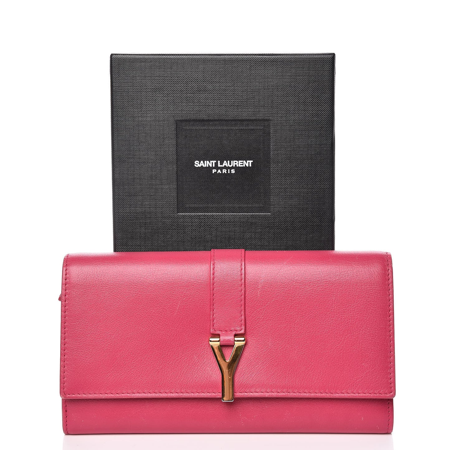 Calfskin Classic Y Ligne Clutch Fuchsia