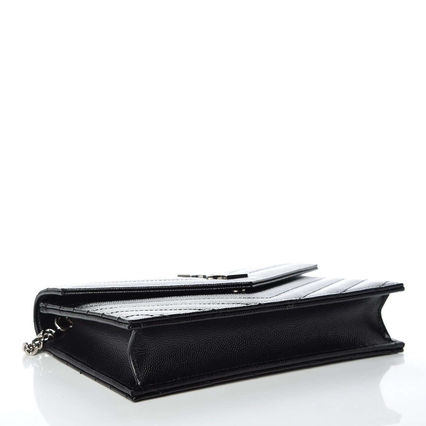 Grain De Poudre Matelasse Chevron Monogram Envelope Chain Wallet Black