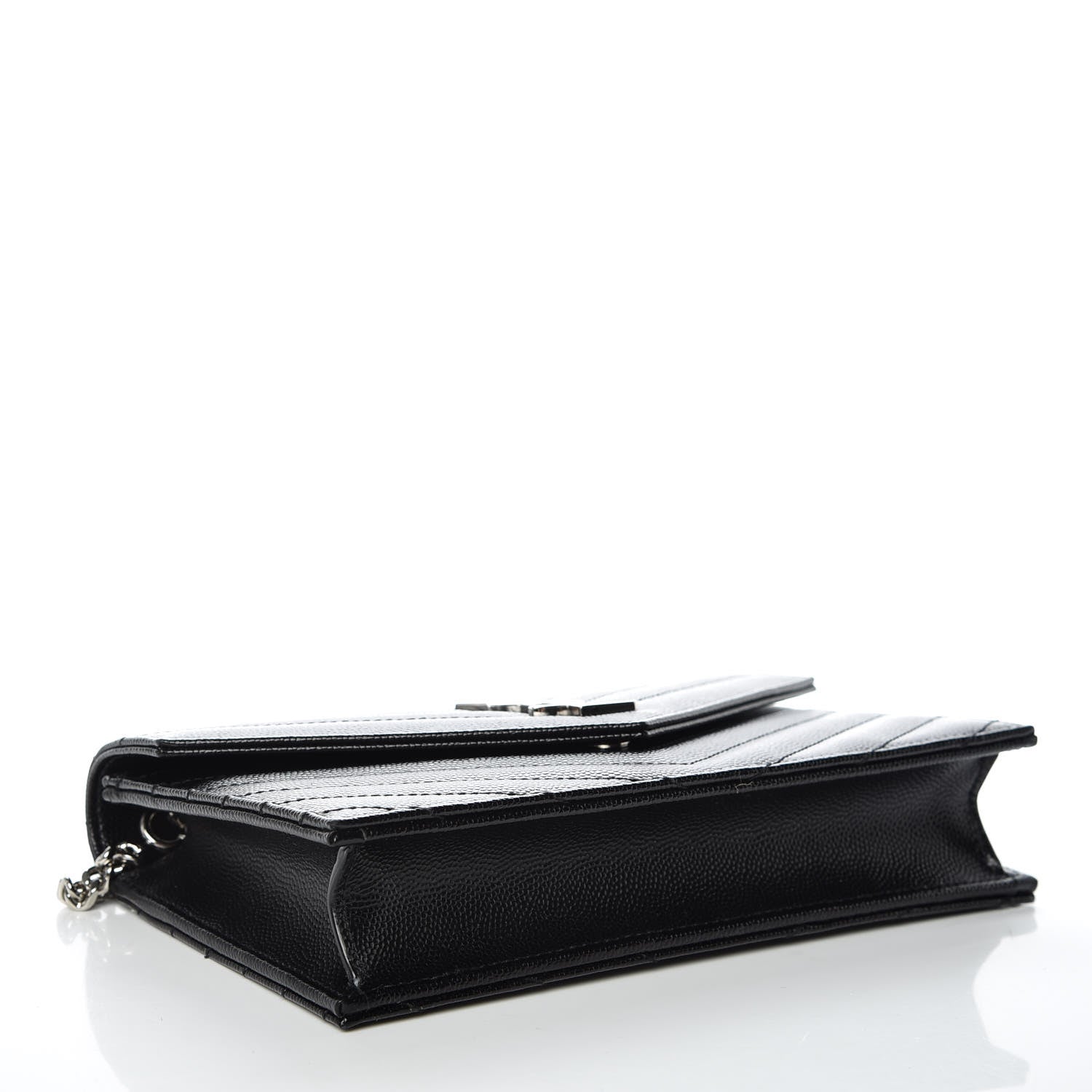 Saint Laurent Grain De Poudre Matelasse Chevron Monogram Envelope Chain Wallet Black 4 of 9