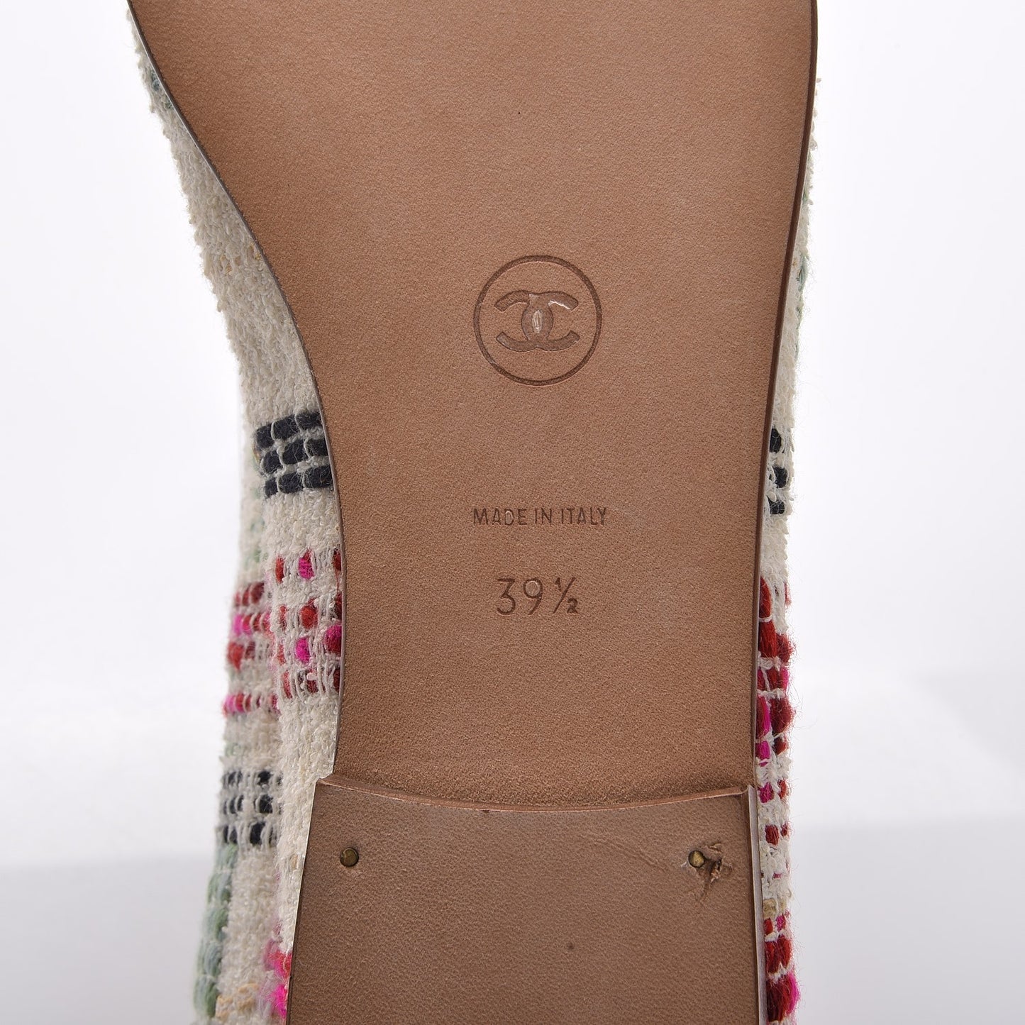 Tweed Calfskin Cap Toe Ballerina Flats 39.5 Beige Multicolor