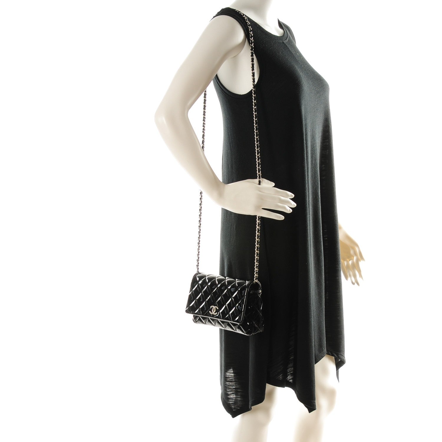 Chanel Patent Quilted Brilliant Wallet On Chain WOC Black 2 of 8