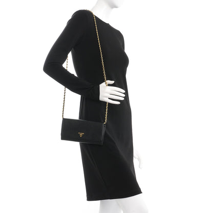 Prada Saffiano Metal Oro Chain Wallet Nero Black 2 of 9