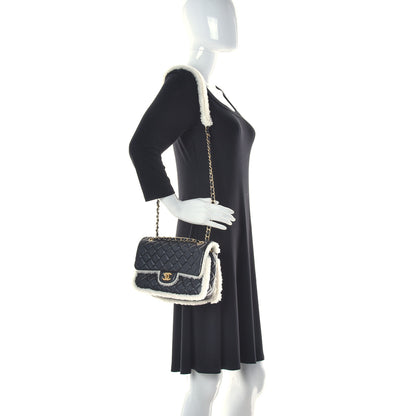 Chanel Lambskin Shearling Large CC Flap Bag Black White 2 of 9