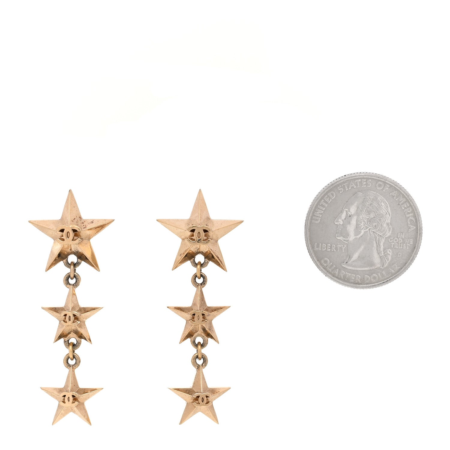 Chanel Metal CC Triple Star Drop Earrings Gold 2 of 4