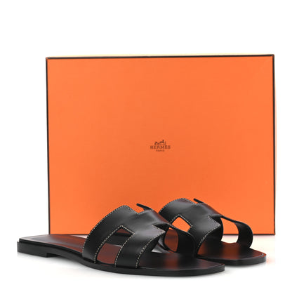 Hermes Box Calfskin Oran Sandals 41 Black 11 of 11