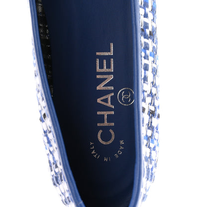 Chanel Tweed Lambskin CC Cap Toe Ballerina Flats 37.5 White Blue 8 of 9