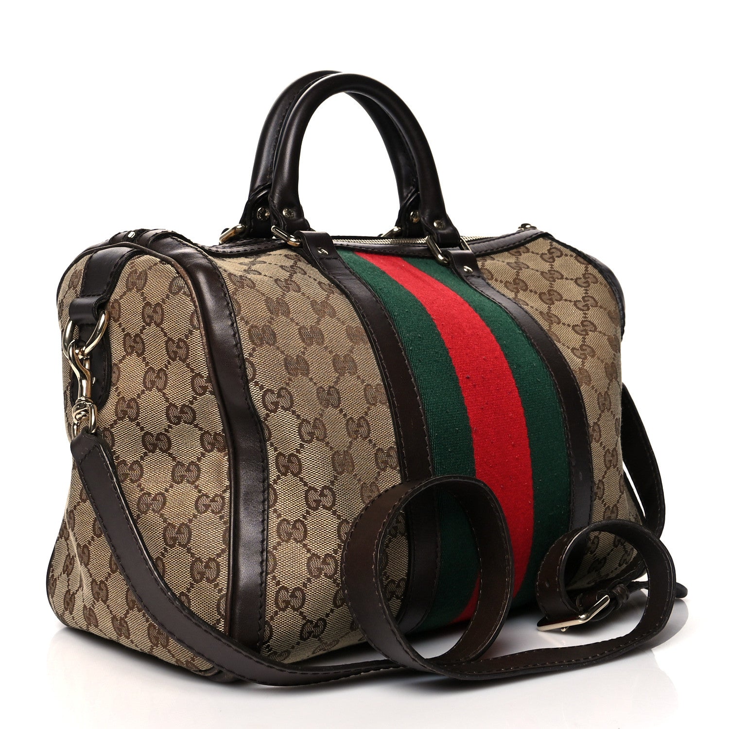 Gucci Monogram Vintage Web Medium Boston Dark Brown 3 of 17
