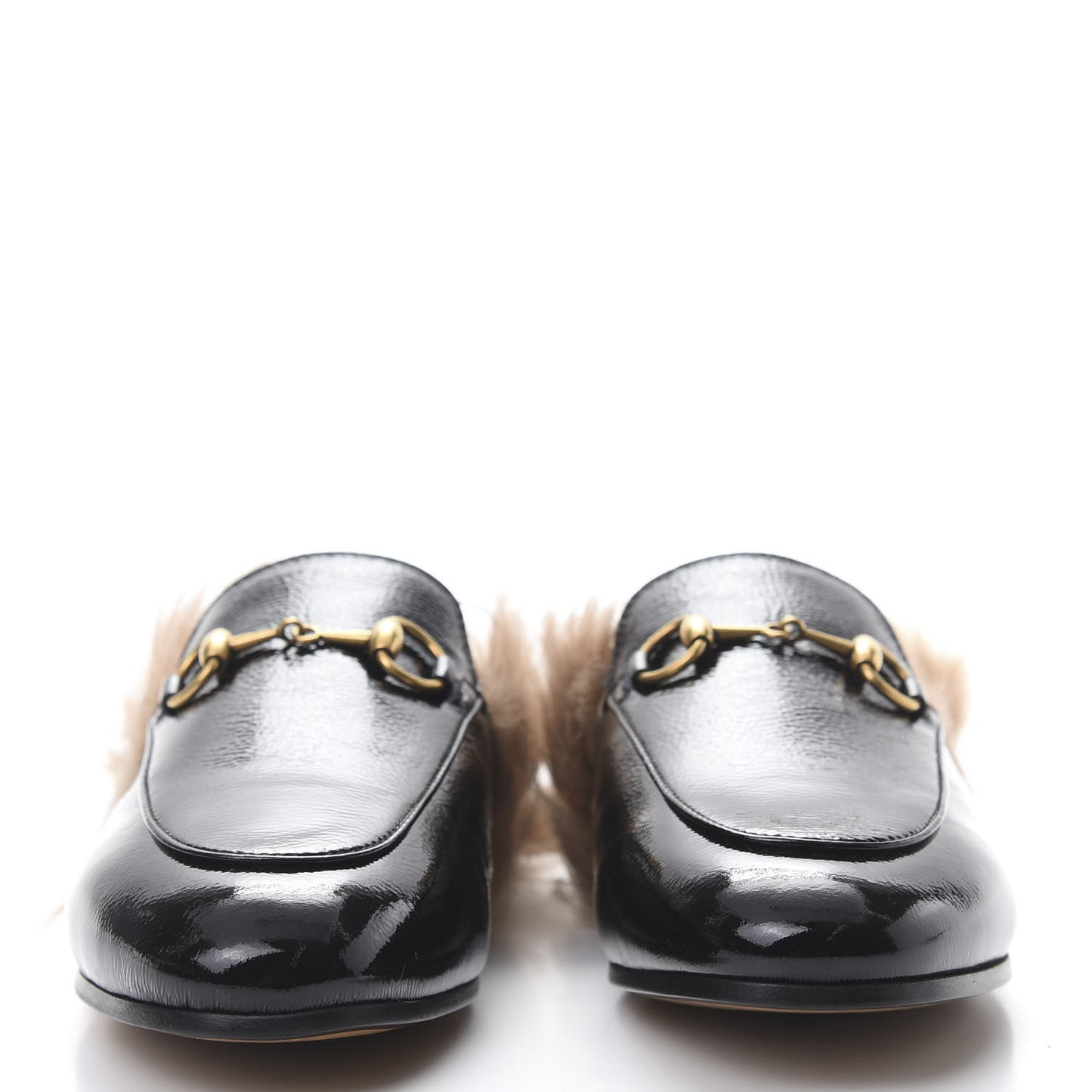 Patent Fur Womens Princetown Slippers 35.5 Black