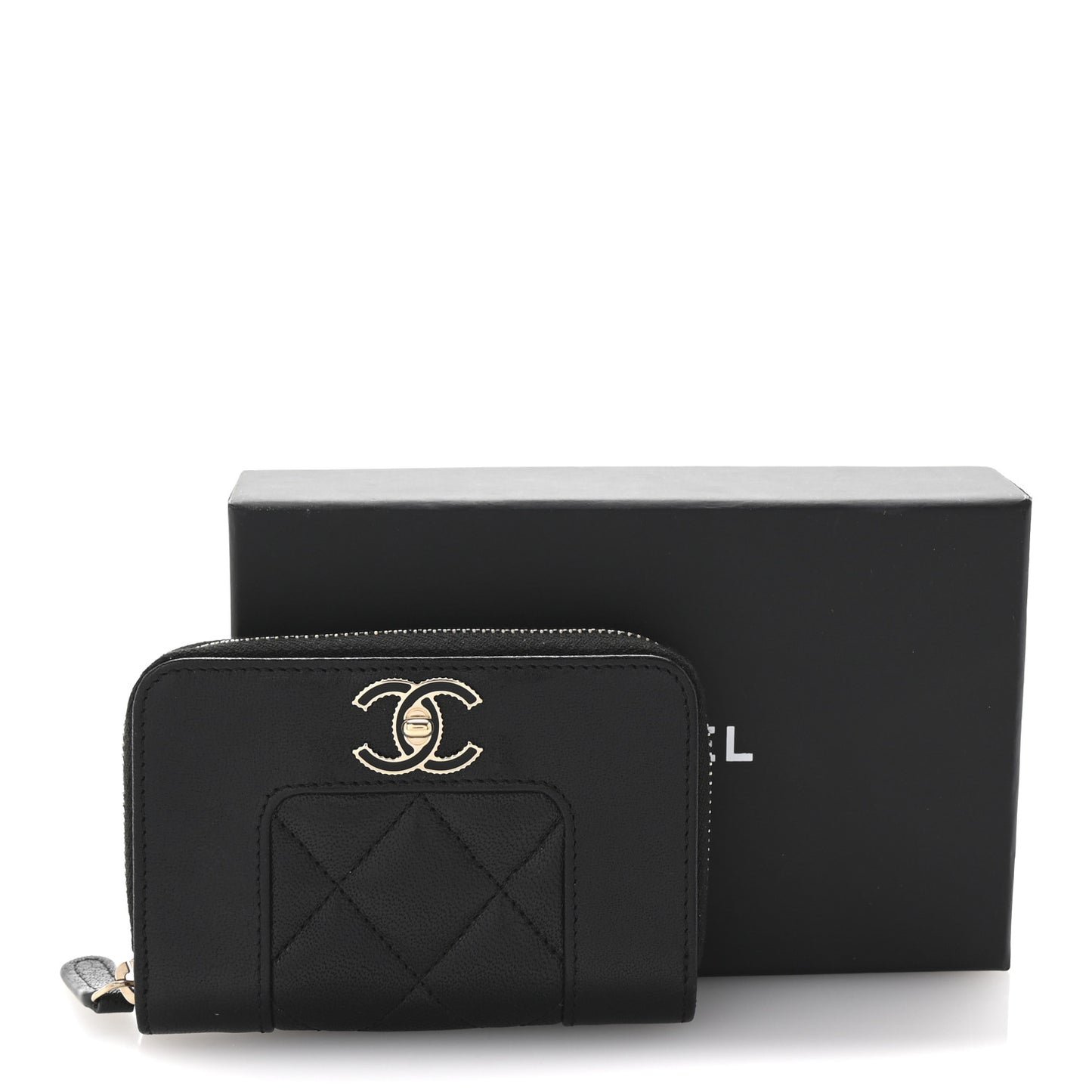 Sheepskin Quilted Mademoiselle Vintage Zip Coin Purse Black