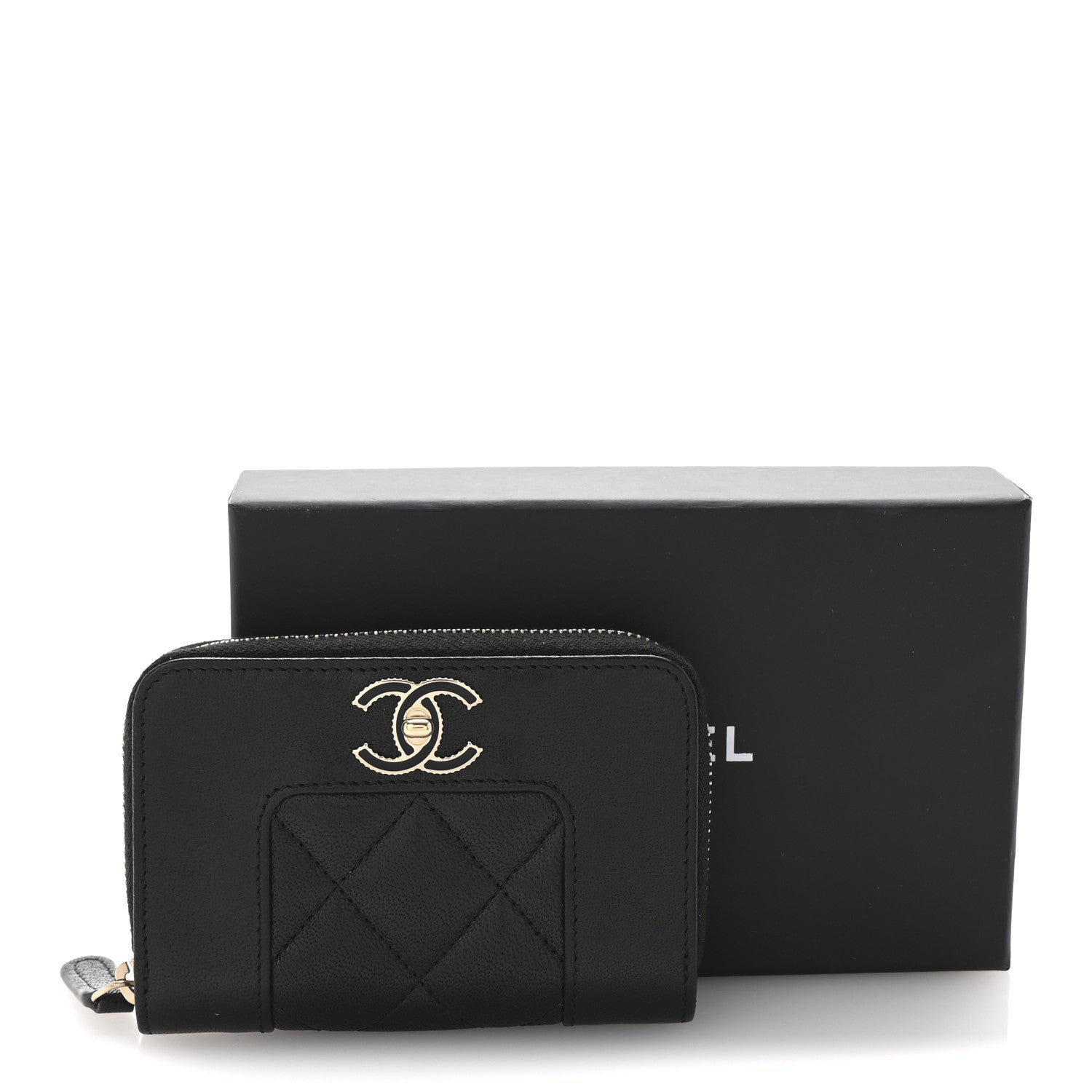 Chanel Sheepskin Quilted Mademoiselle Vintage Zip Coin Purse Black 8 of 8