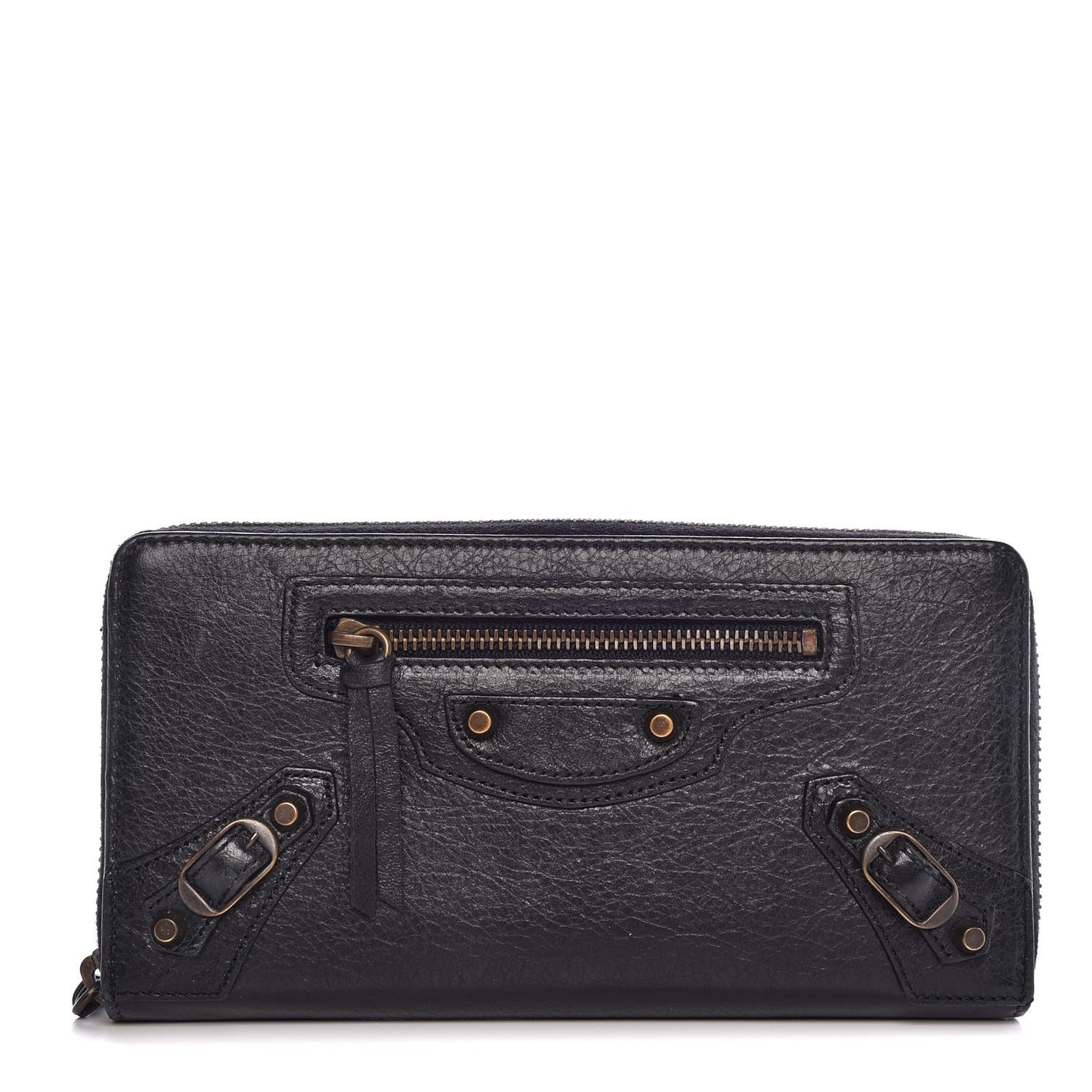 Agneau Classic Hardware Continental Zip Around Wallet Black