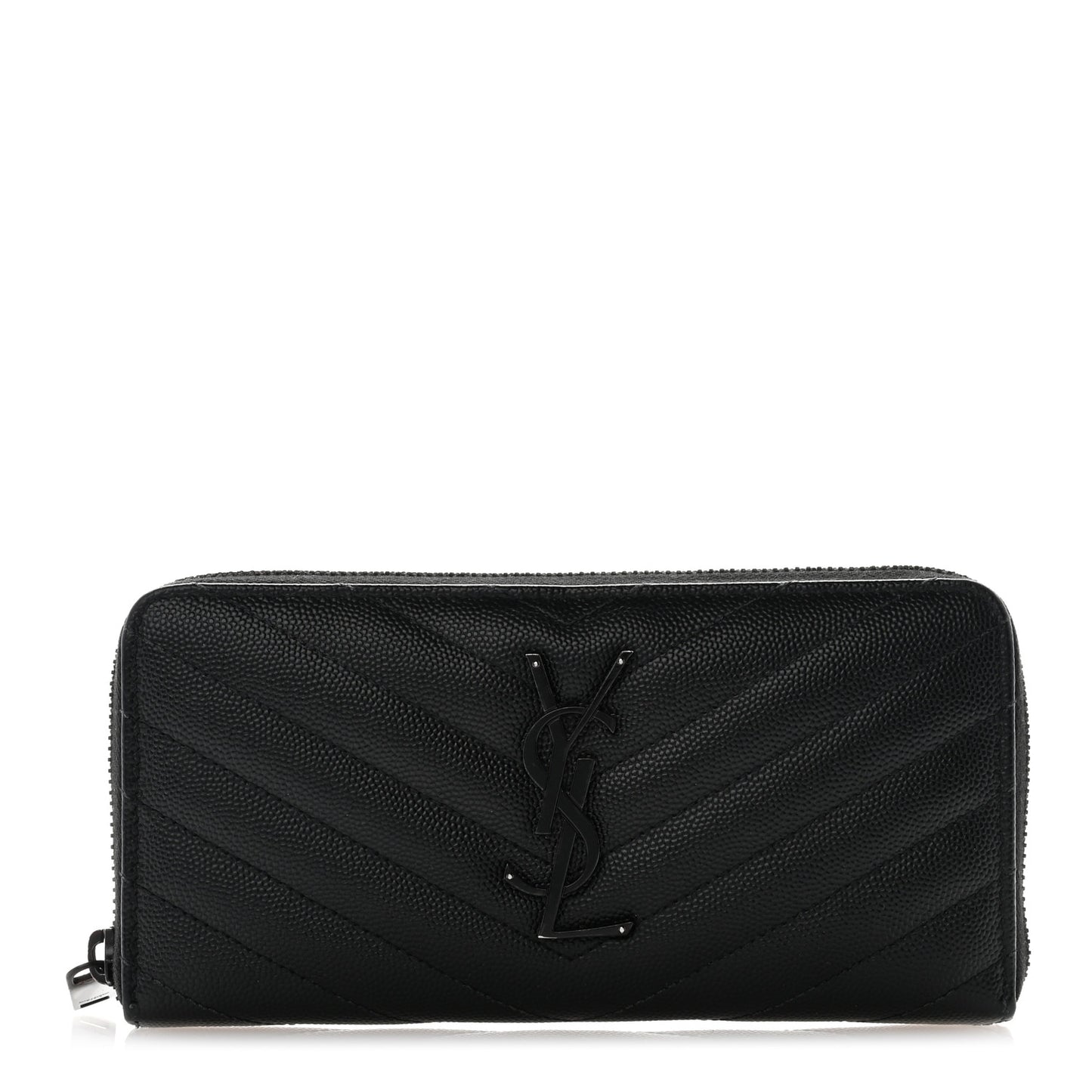 Grain De Poudre Matelasse Chevron Monogram Monochrome Zip Around Wallet Black