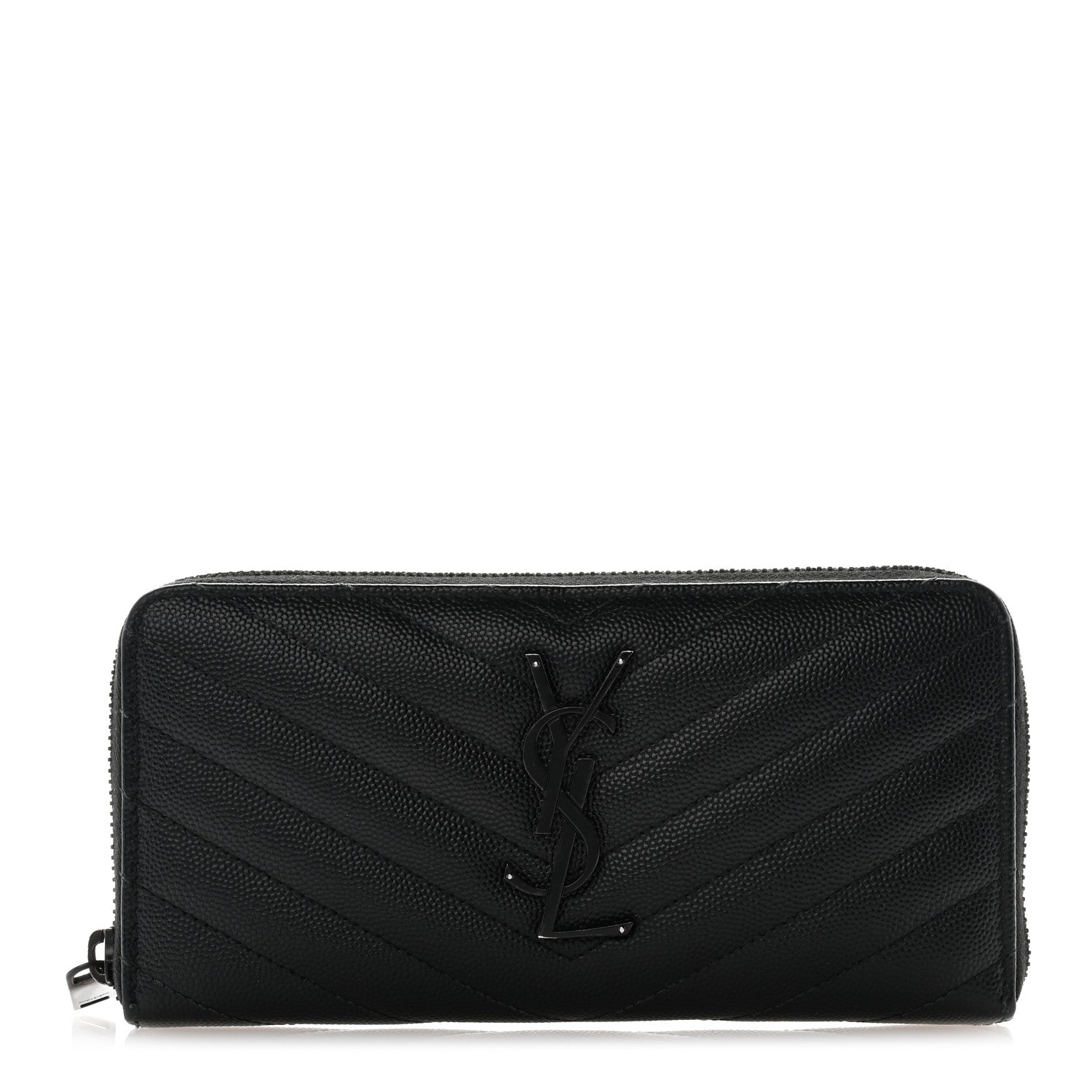 Saint Laurent Grain De Poudre Matelasse Chevron Monogram Monochrome Zip Around Wallet Black 1 of 10