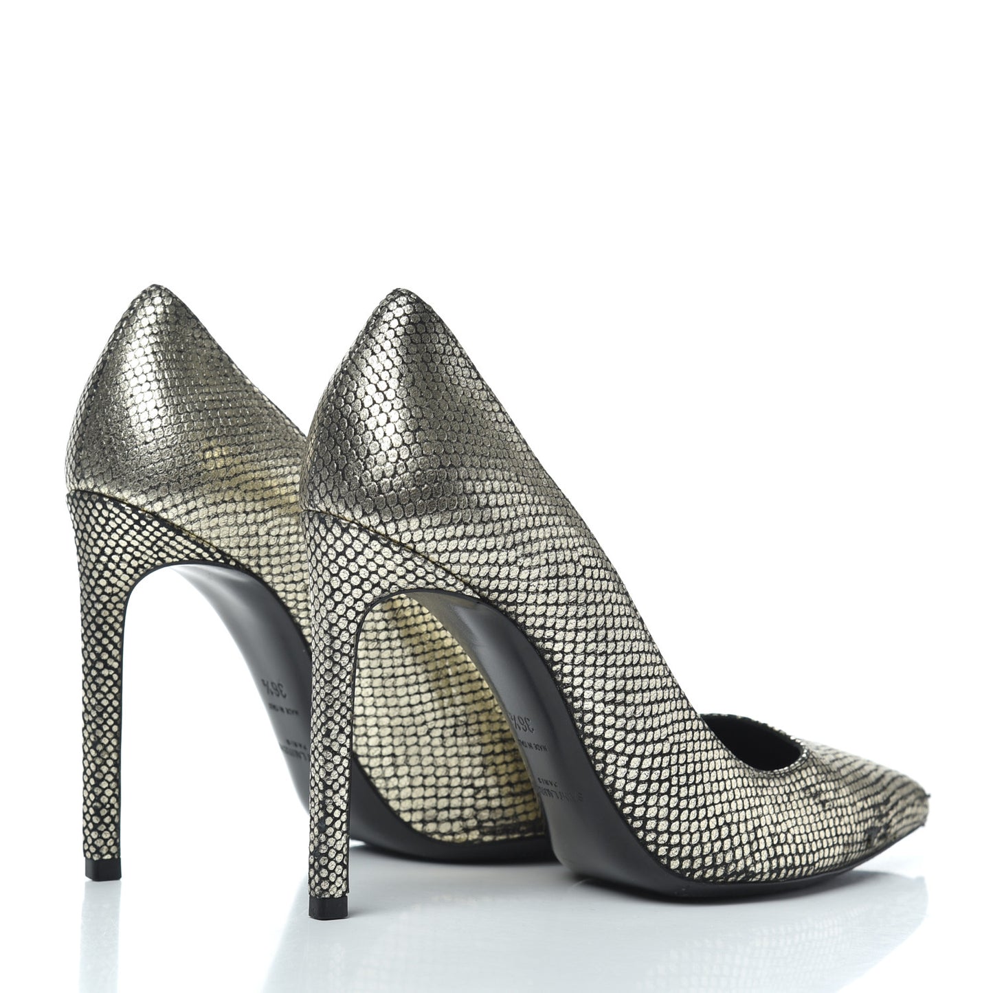 Metallic Snakeskin Embossed Calfskin Classic Paris 105 Pumps 36.5 Black Gold