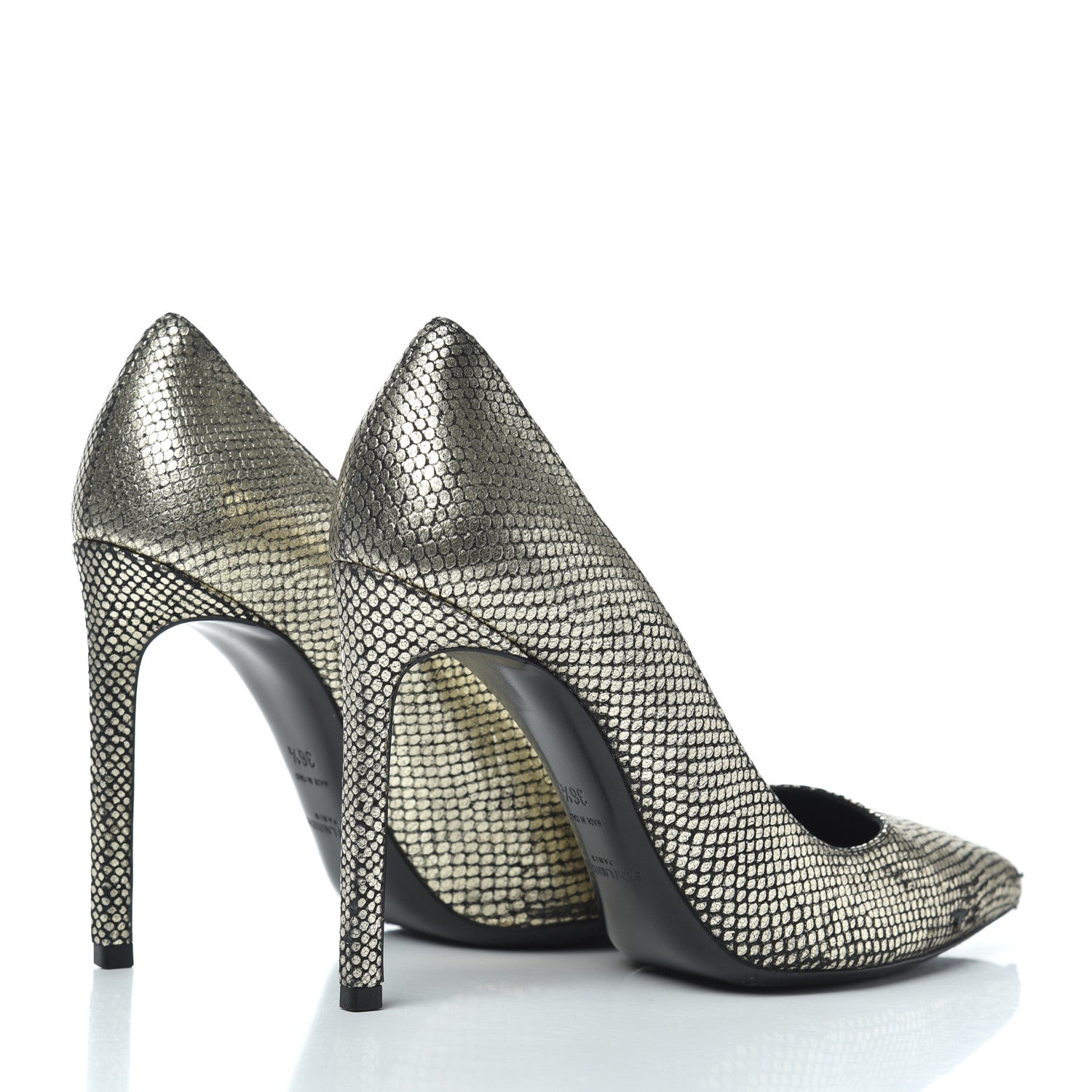 Saint Laurent Metallic Snakeskin Embossed Calfskin Classic Paris 105 Pumps 36.5 Black Gold 4 of 16