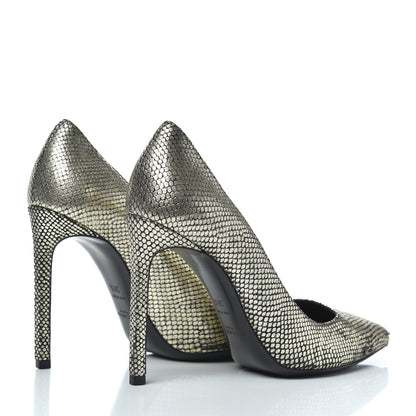 Saint Laurent Metallic Snakeskin Embossed Calfskin Classic Paris 105 Pumps 36.5 Black Gold 4 of 16