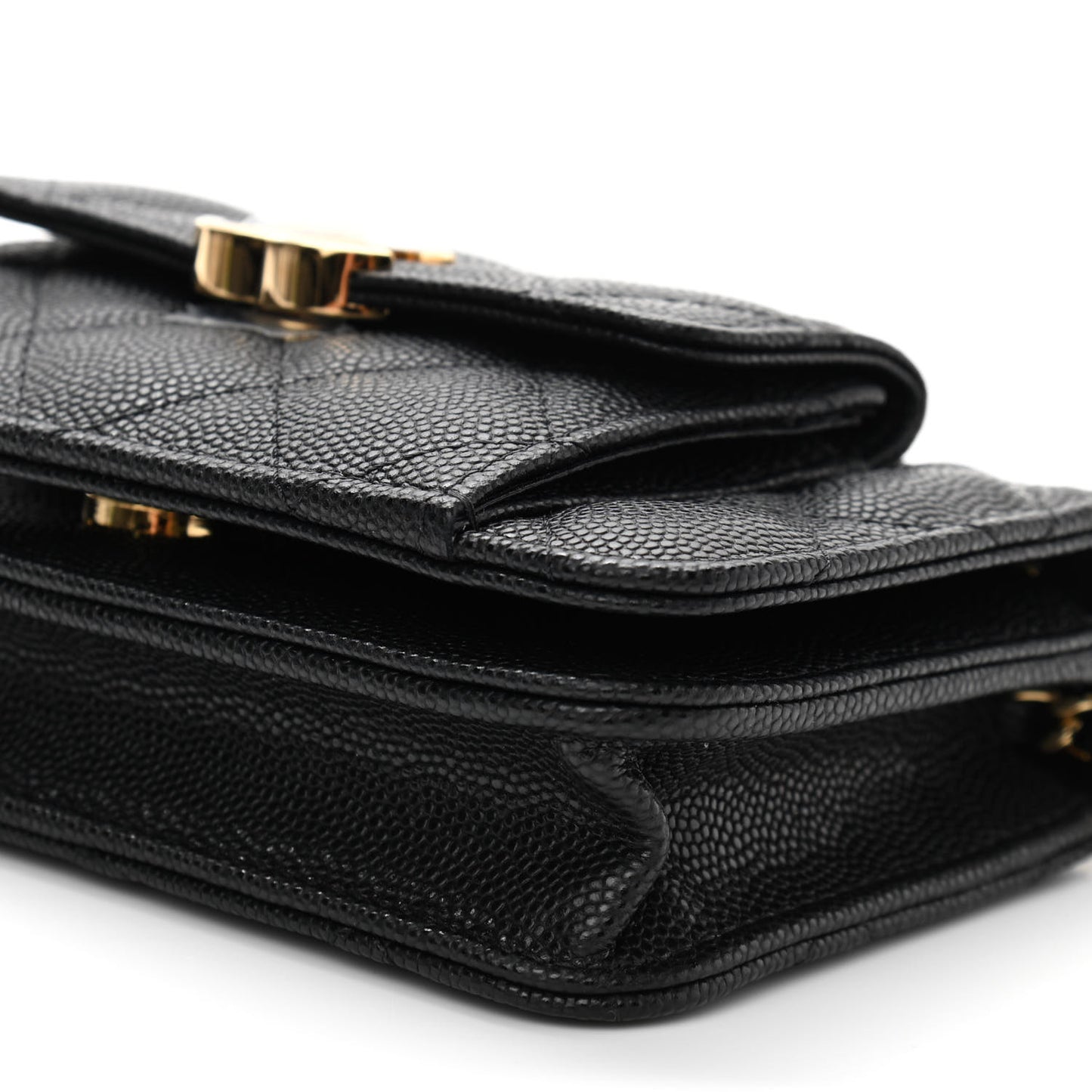 Caviar Quilted Pocket Twins Clutch With Chain Black