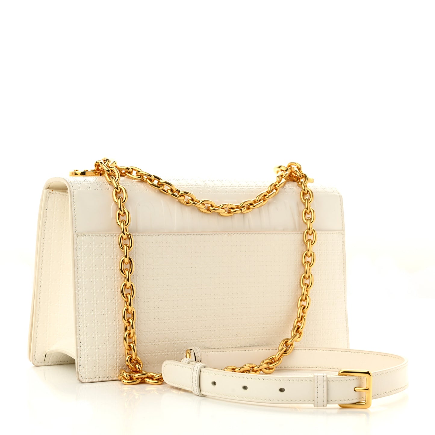 Patent Micro-Cannage 30 Montaigne Chain Flap Bag White