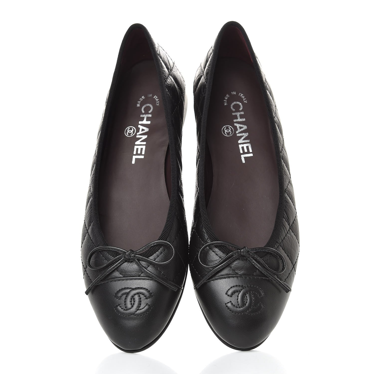 Chanel Aged Calfskin Quilted Cap Toe Ballerina Flats 37 Black 5 of 8