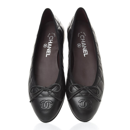 Chanel Aged Calfskin Quilted Cap Toe Ballerina Flats 37 Black 5 of 8