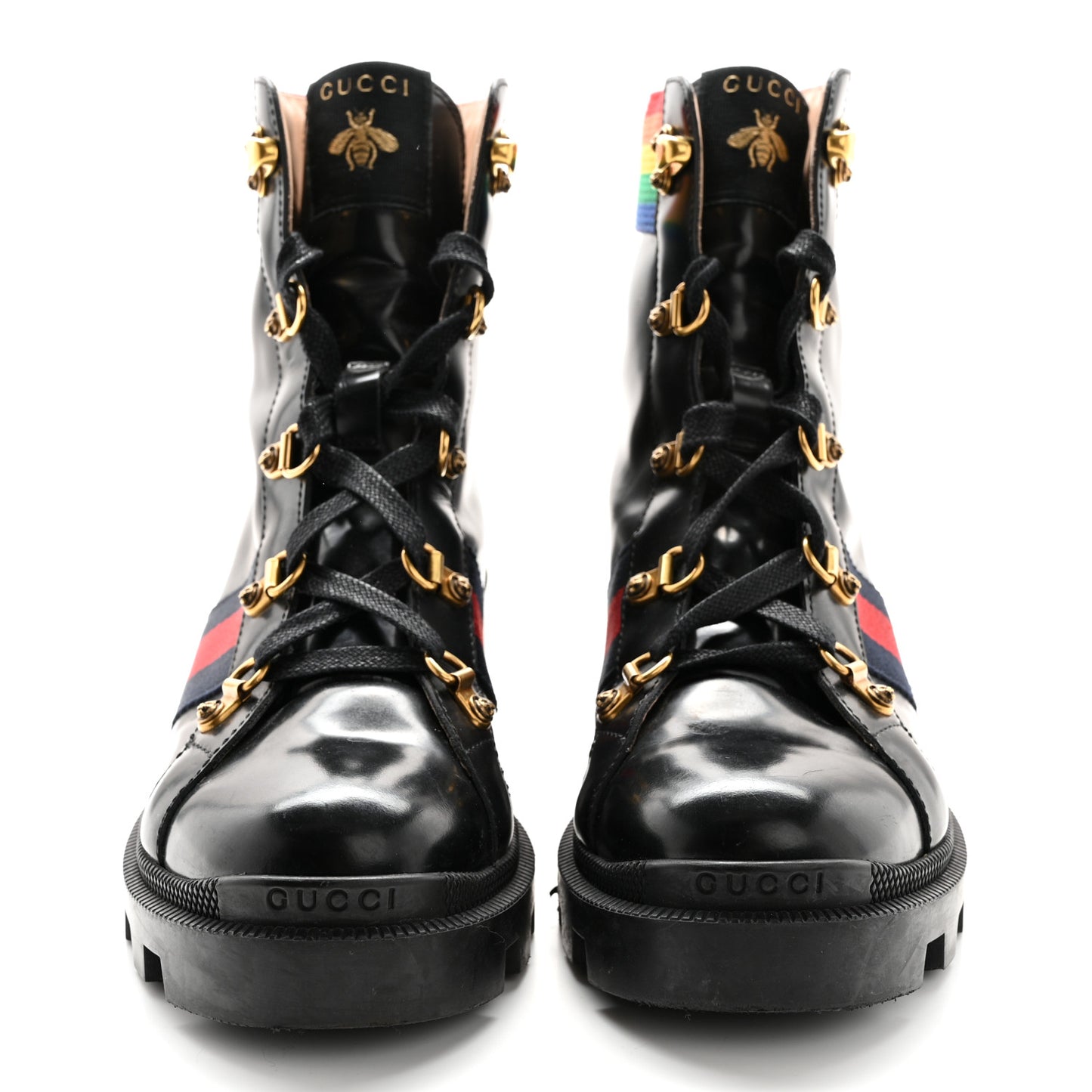 Calfskin Rainbow Trip Lace Up Combat Boots 36.5 Black
