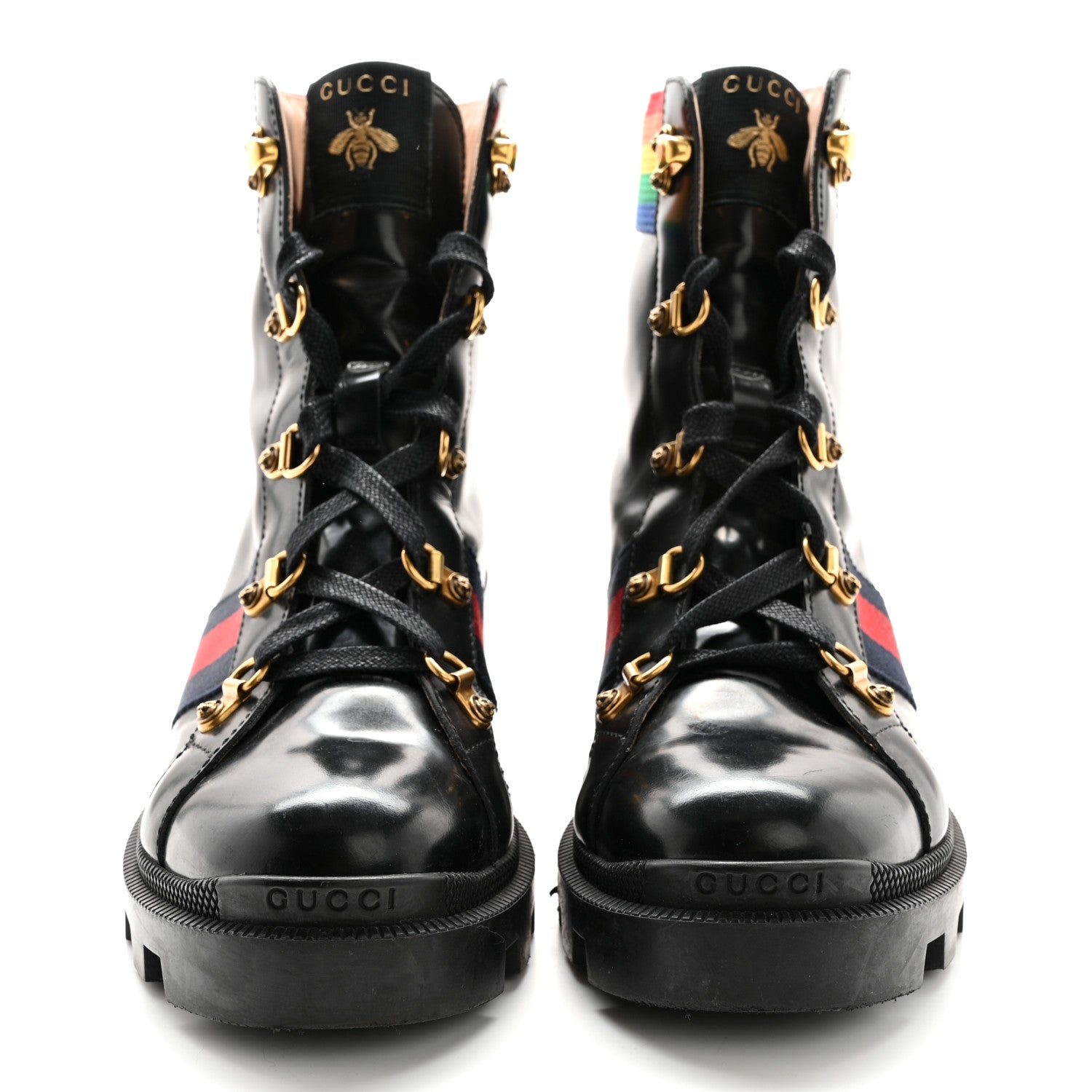 Gucci Calfskin Rainbow Trip Lace Up Combat Boots 36.5 Black 2 of 12