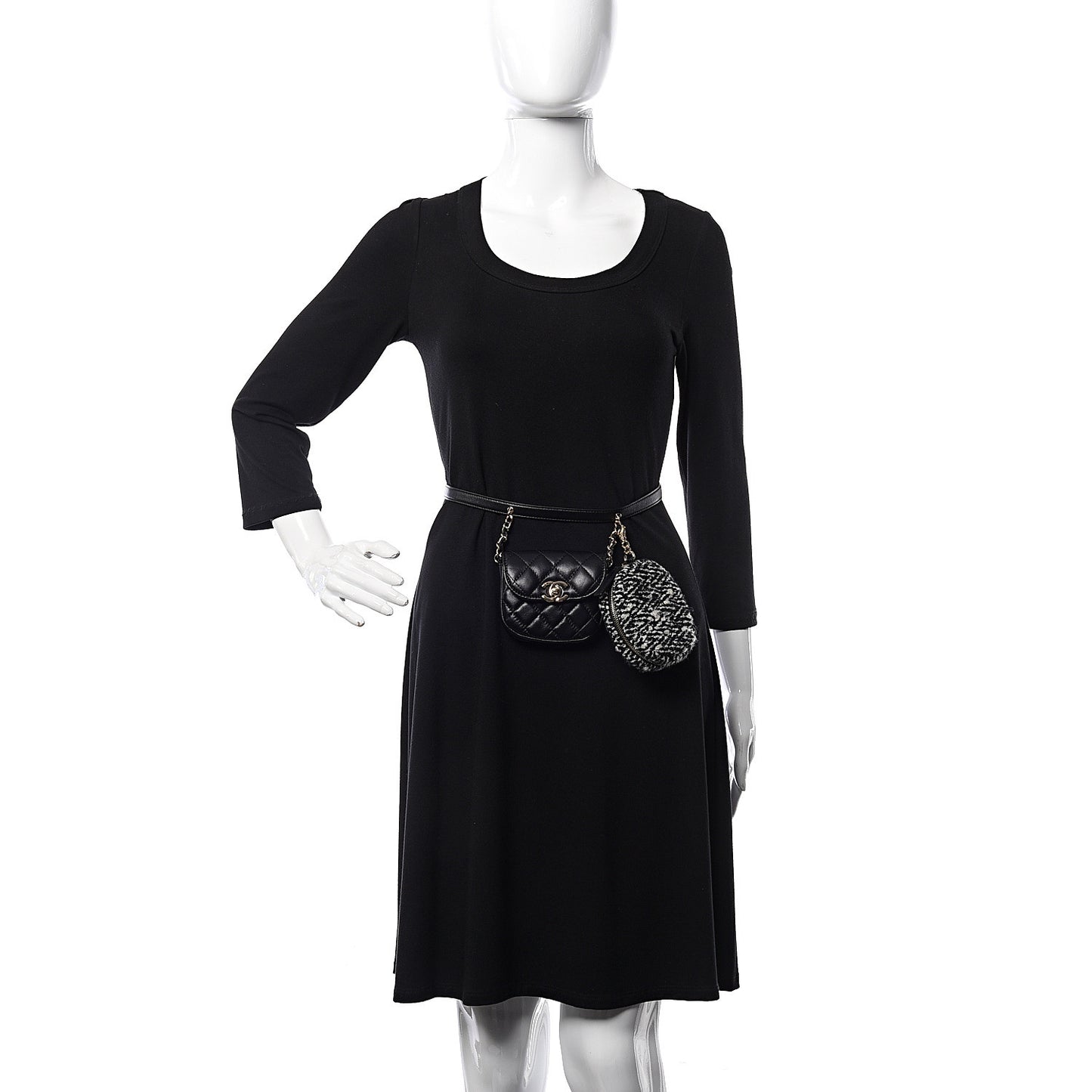 Tweed Lambskin Quilted Waist Bag With Coin Purse Black