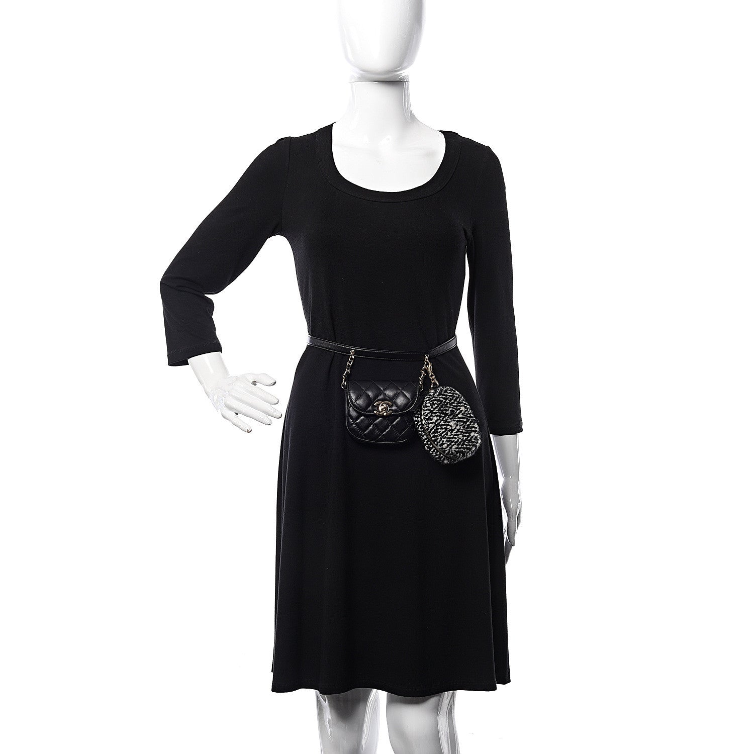 Chanel Tweed Lambskin Quilted Waist Bag With Coin Purse Black 2 of 15