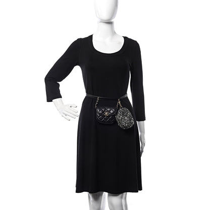 Chanel Tweed Lambskin Quilted Waist Bag With Coin Purse Black 2 of 15