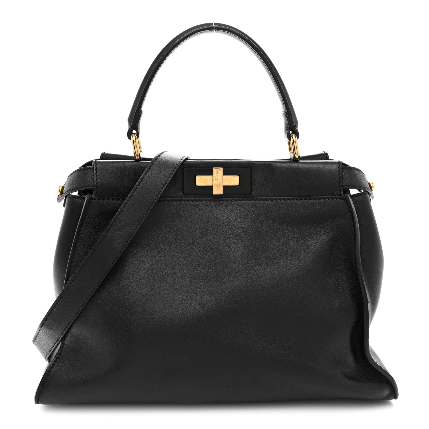 Fendi Vitello Seta Shiny Nappa Medium Peekaboo Iconic Satchel Black 1 of 11