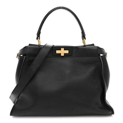 Fendi Vitello Seta Shiny Nappa Medium Peekaboo Iconic Satchel Black 1 of 11