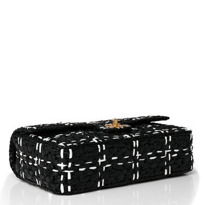 Chanel Raffia Effect Medium Tweedy Flap Bag Black White 4 of 10