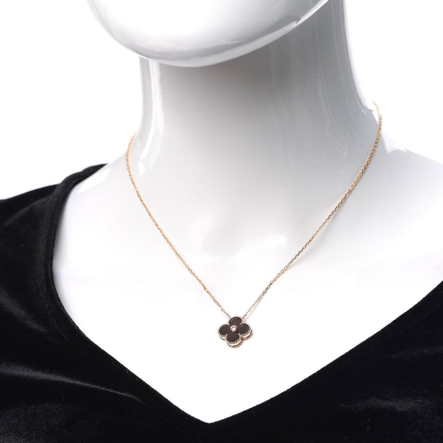 18K Rose Gold Diamond Grey Mother of Pearl Vintage Alhambra Pendant Necklace